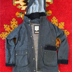 Fat Face Navy Hooded Wax Canvas Field Jacket for Women